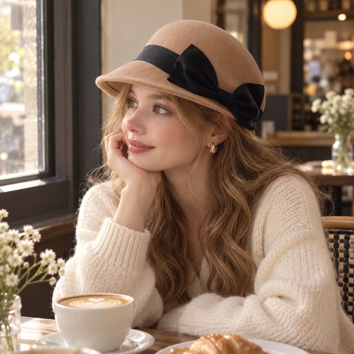 Bow-Detail Wide-Brim Hat