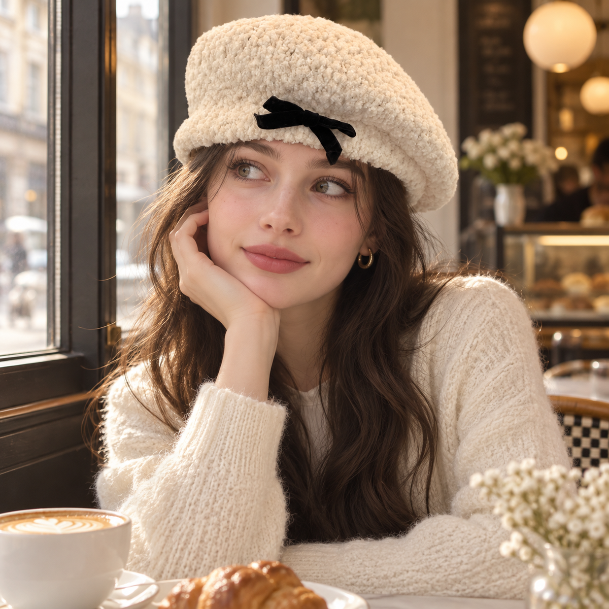 Bow Detail Beret Hat