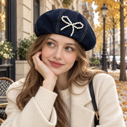 Pearl Bow Beret Hat